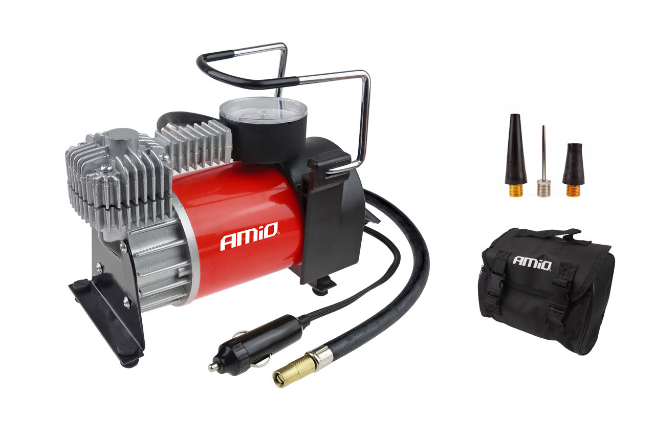 Kompresor samochodowy z manometrem acomp-03 metalowy 12v amio-01135