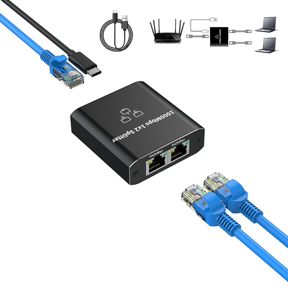 HD43 Rozdzielacz sieciowy 1x2 rj45